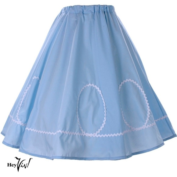 Blue and White Ric Rac Circle Skirt 50s Style Party Sock Hop Swing L/XL -Hey Viv - Picture 1 of 4